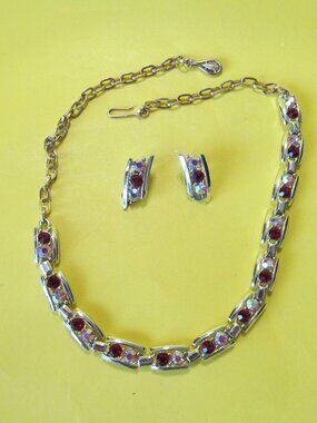 Vintage necklace and clip ons set Sparkly demi parure